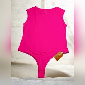 REORIA women's pink sleeveless square-neck thong bodysuit. 2XL